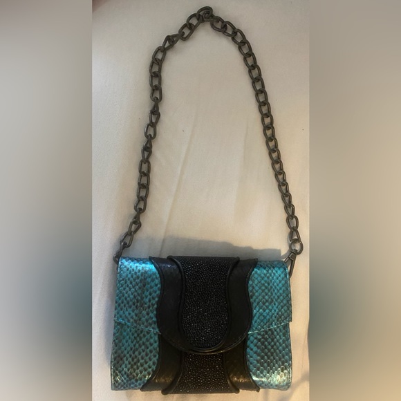 Khirma Python and Shagreen Bag Clutch w/ Shoulder Chain